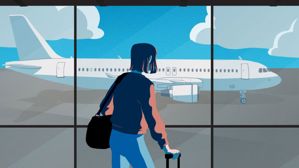 Billede af en person i en lufthavn